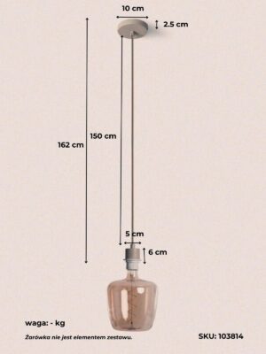Wymiary kabla zielonego tekstylnego Ledkia do lamp wiszących.