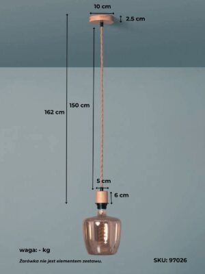 Wymiary kabla naturalnego plecionego do lamp wiszących.